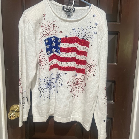 NWT BEREK American USA Olympics Flag July 4th Sweater Fireworks Large - Picture 4 of 6